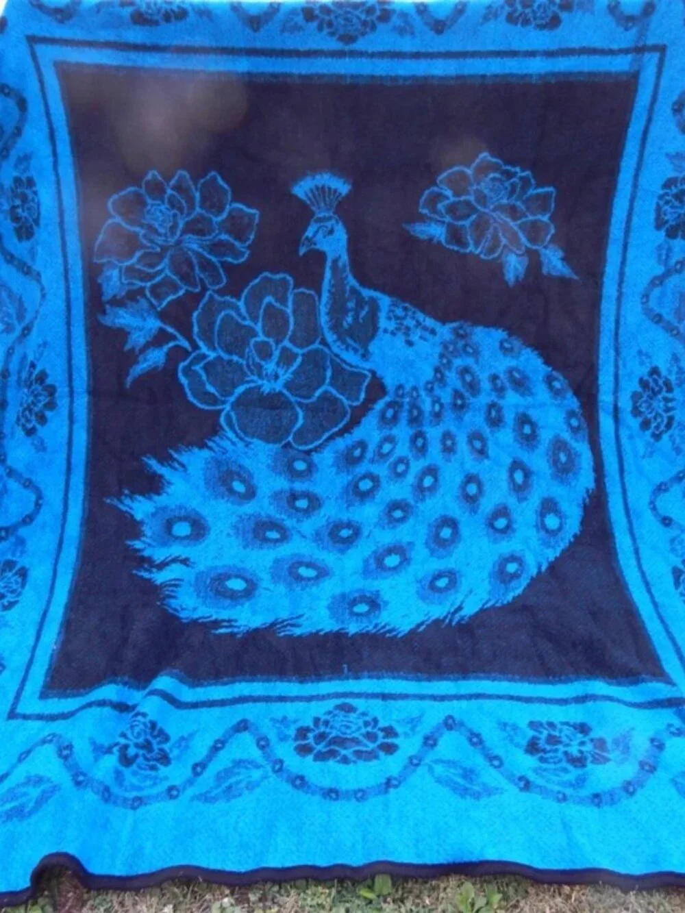 Vintage Peacock Boho Shabby Chic Blanket Reversible 100X74 ******